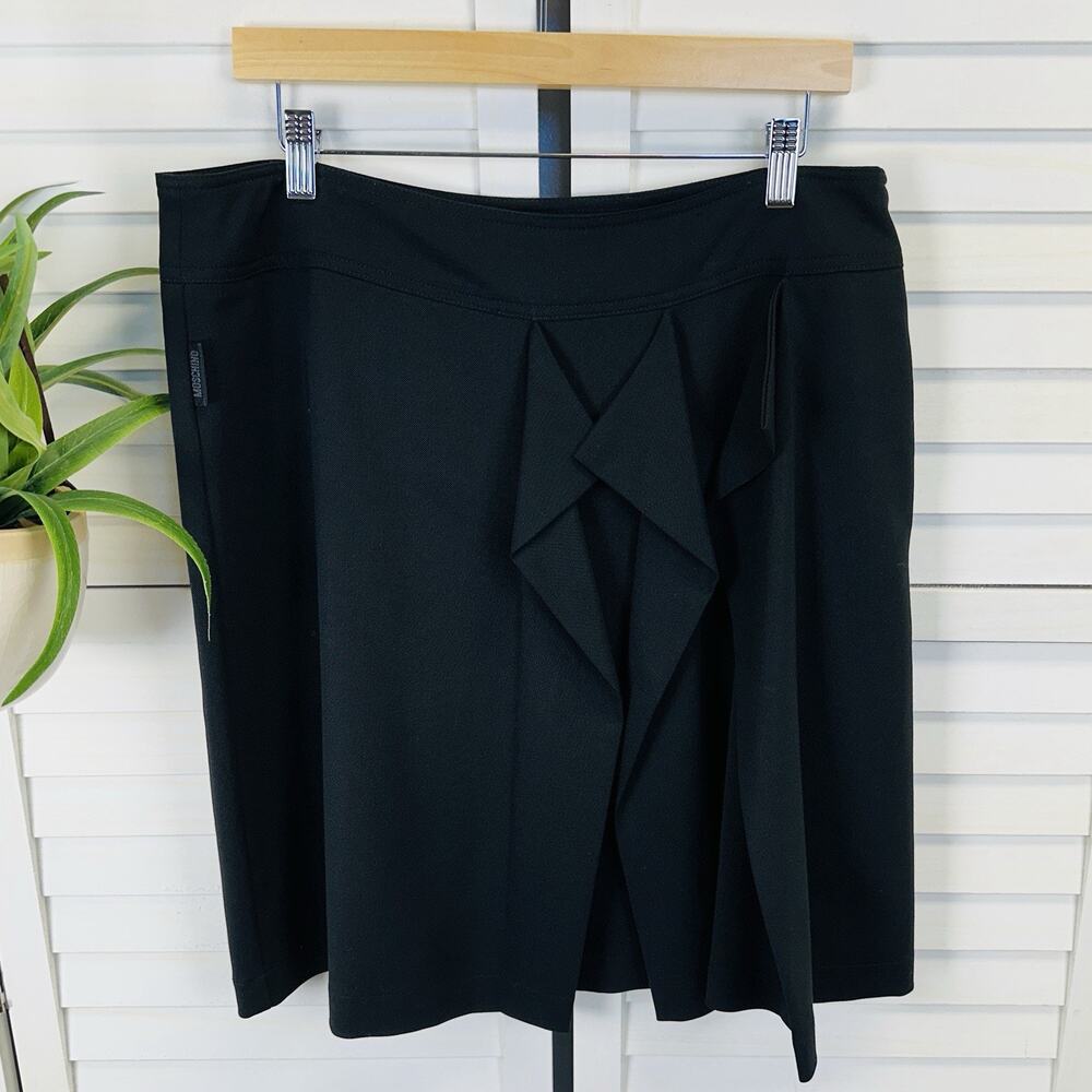 Moschino Jeans Black Donna Skirt Wool‎ Blend Pleated Ruffle Zip Lined Size US 14